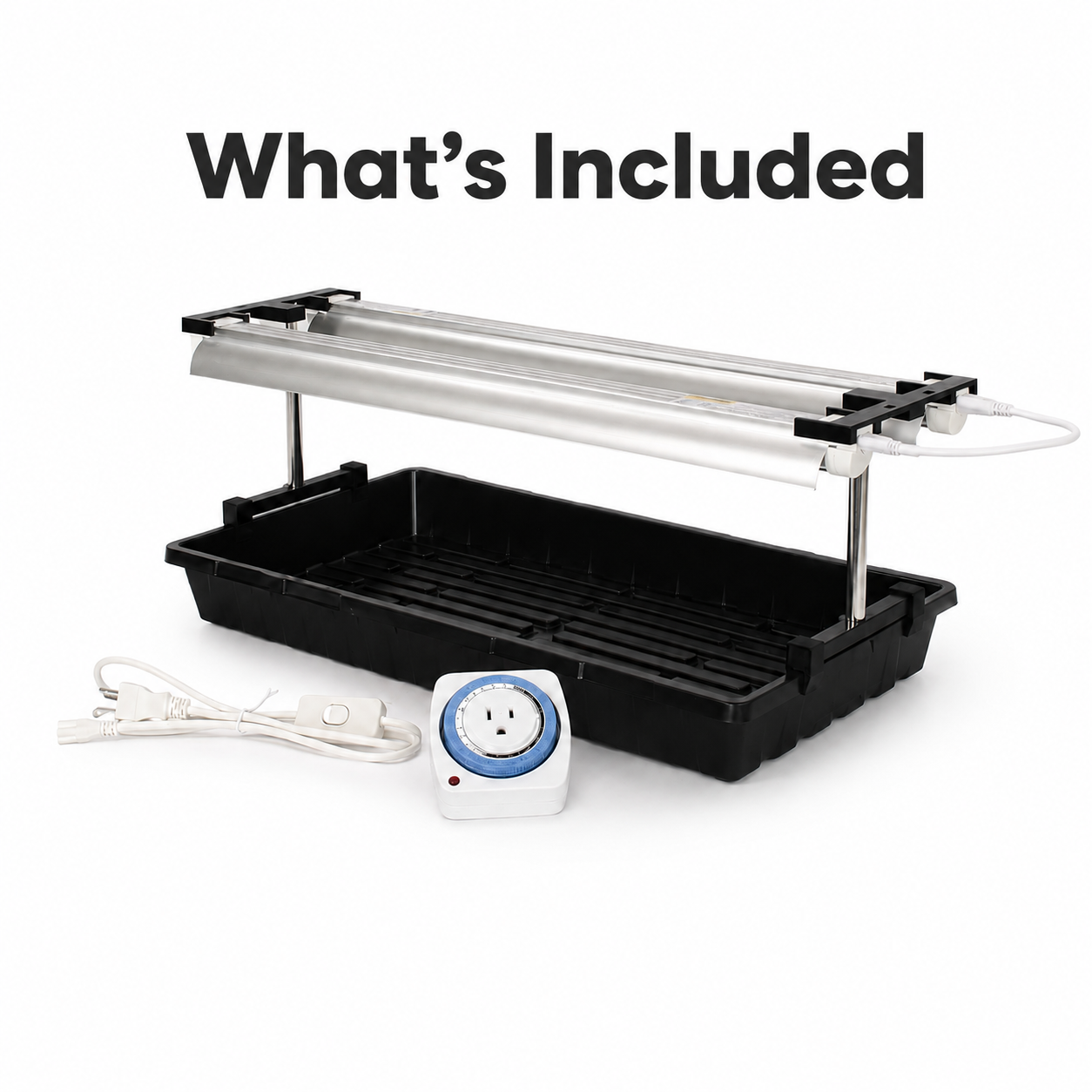 Indoor seedling grow light kit: light, mount, tray, timer - Palm & Soil